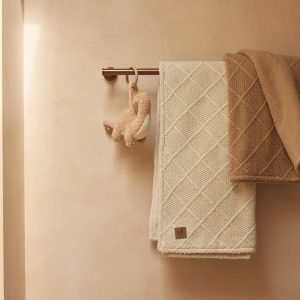 Blanket Cradle Check Knit Oatmeal/Teddy Fleece