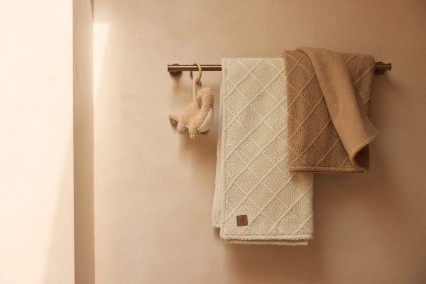 Blanket Cradle Check Knit Oatmeal/Teddy Fleece