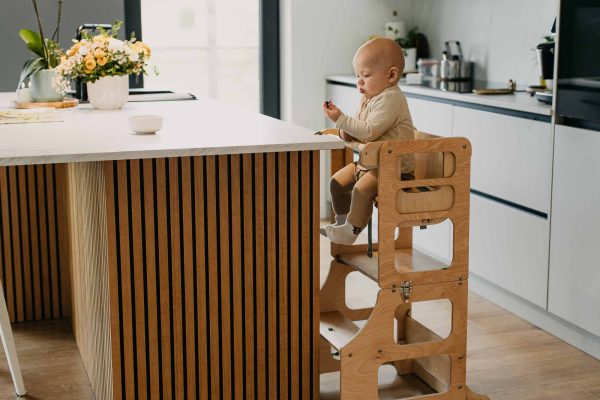 PRE-ORDER - Foldable kitchen tower with high chair add-on